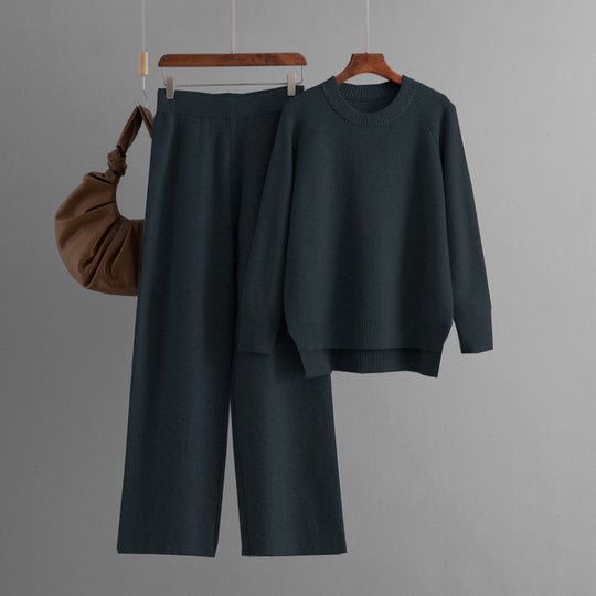 Damen lässiges Strick-Lounge-Set mit weitem Oberteil und bequemen Hosen R&B