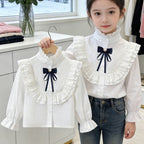Mädchen elegante Rüschenbluse mit dekorativem Schleifenverschluss R&B