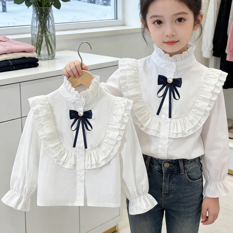 Mädchen elegante Rüschenbluse mit dekorativem Schleifenverschluss R&B