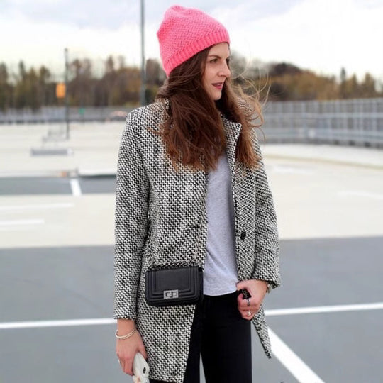 Damen Elegante zweireihige Blazerjacke mit klassischem Houndstooth-Muster R&B