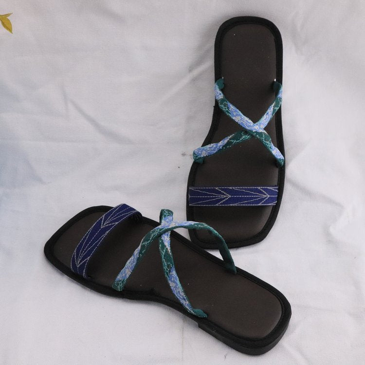 Damen verstellbare Zehentrenner-Sandalen mit geflochtenem Riemen R&B