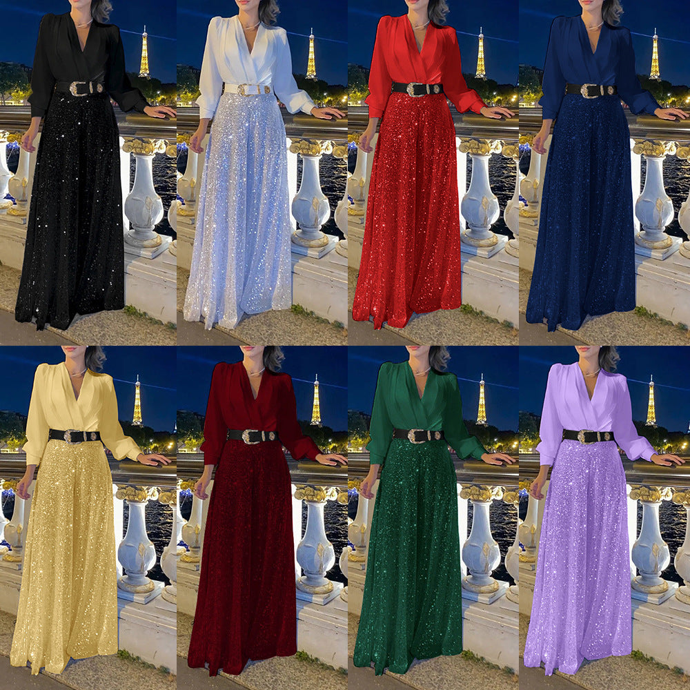 Damen Funkelndes Abendkleid mit elegantem Oberteil und glitzerndem Rock R&B
