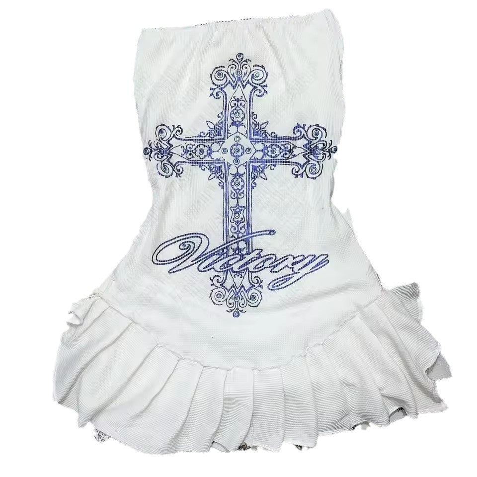 Damen Figurbetontes Rüschenkleid mit Kreuzmotiv R&B