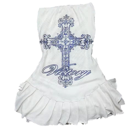 Damen Figurbetontes Rüschenkleid mit Kreuzmotiv R&B