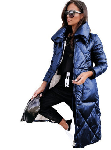 Lange Steppjacke Damen mit hohem Kragen