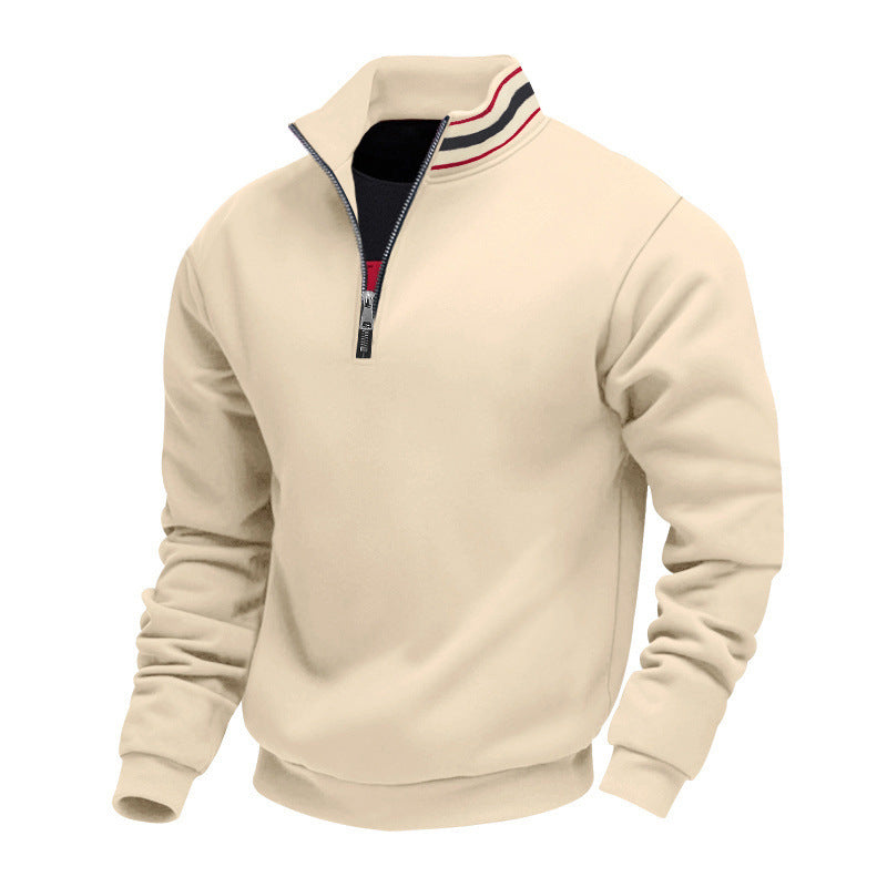 Herren nan Halbzip-Sweatshirt mit sportivem Ringkragen und weichem Fleece-Innenfutter R&B