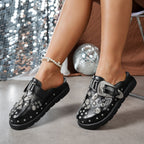 Damen Clogs mit funkelnden Zierteilen und modischem Schnallen-Design R&B