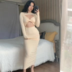 Damen Figurbetontes Cut-Out Kleid mit langen Ärmeln R&B