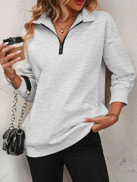 Damen Sweatshirt mit praktischer Reißverschlussöffnung und lässigem Schnitt R&B