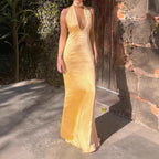 Damen V-ausschnitt Maxikleid mit schmalen Trägern und seitlichem Schlitz R&B