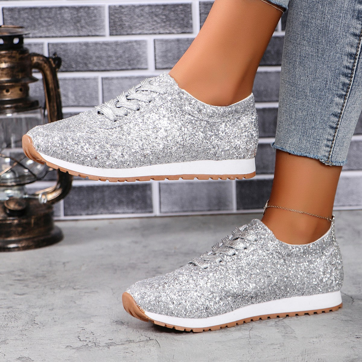 Damen Glitzernde Sneaker mit atmungsaktiver Sohle R&B