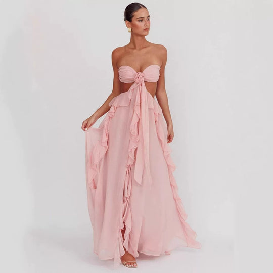 Damen Maxi-Kleid mit raffinierten Rüschendetails R&B