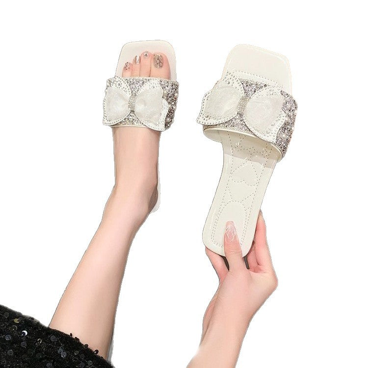 Damen elegante Slides mit glamouröser Schleifenverzierung R&B