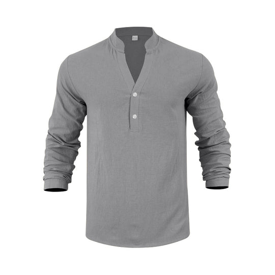 Herren Langarm-Henley-Shirt mit praktischem Knopfdesign und lässiger Passform R&B