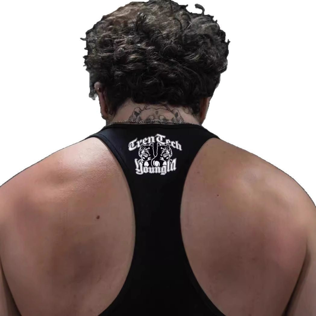 Herren nan figurbetontes Fitness-Tanktop mit Bulldoggen-Grafik und extra tiefen Armausschnitten R&B