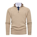 Herren nan feiner Strickpullover mit Halbzip, strukturierter Rippoptik und innen kontrastiertem Stehkragen R&B