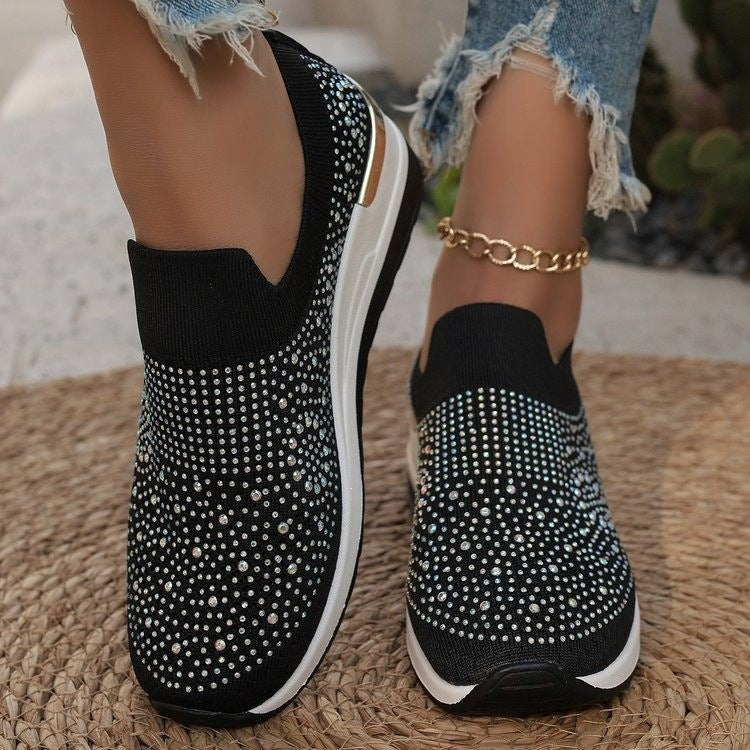 Damen Slip-On Sneakers mit glitzerndem Strassdesign R&B