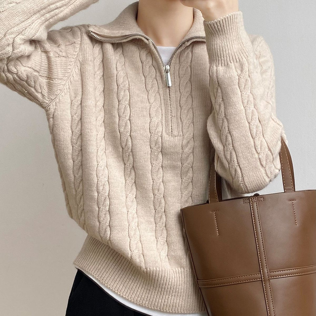 Damen Kuscheliger Strickpullover mit Stehkragen und Zopfdesign R&B