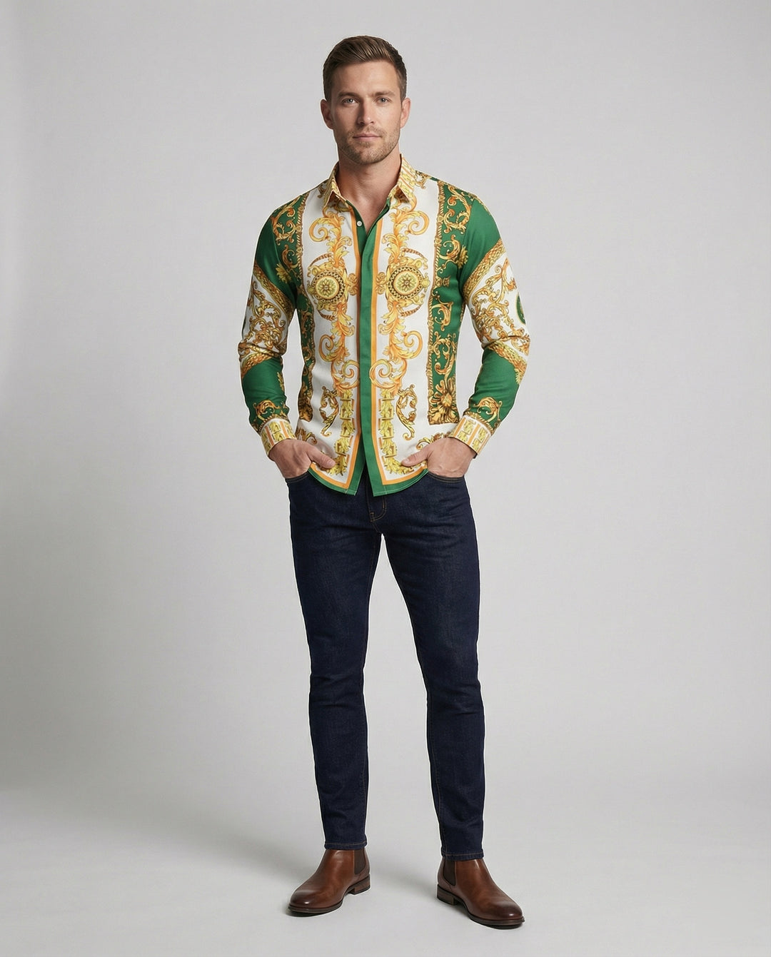 Herren Luxus Hemd mit eindrucksvollem Barockmuster R&B