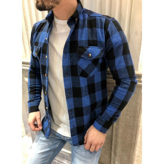 Herren klassisches Flanellhemden mit Karomuster und praktischen Brusttaschen R&B
