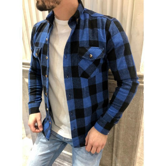 Herren klassisches Flanellhemden mit Karomuster und praktischen Brusttaschen R&B