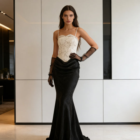Damen Elegantes Abendkleid mit Spitzenoberteil und schwingendem Rock R&B