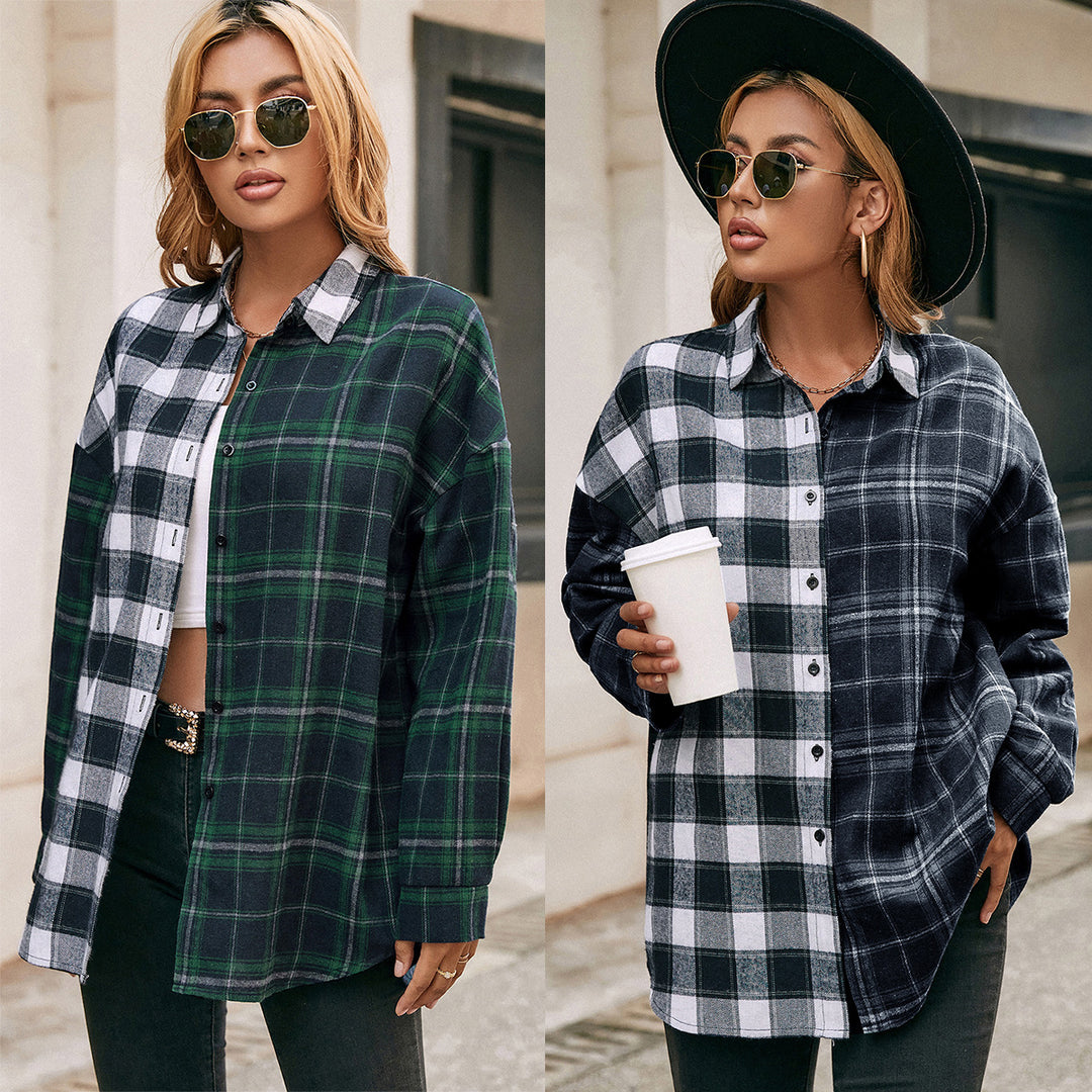 Damen lässige Flanellhemdjacke mit Karomuster R&B