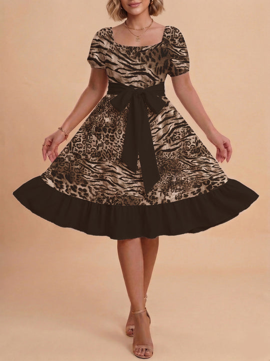 Damen schickes Glitzerkleid mit tailliertem Schnitt und Rüschensaum R&B
