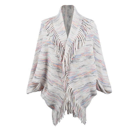 Damen Strickponcho mit luxuriösen Fransen und modernem Design R&B