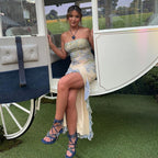 Damen Elegantes Bandeau-Kleid mit floralem Design und hohem Schlitz