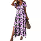 Damen Maxikleid mit V-Ausschnitt und modischem Tierdruck R&B