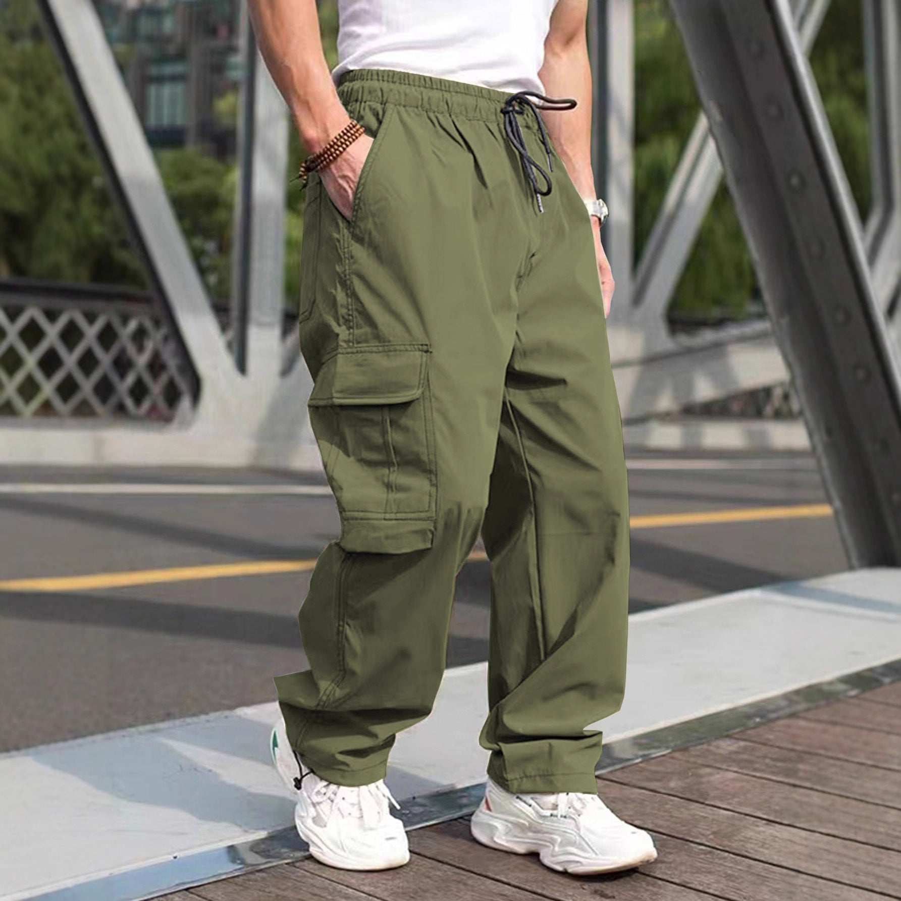 Herren moderne Cargohose mit elastischem Bund und multifunktionalen Taschen R&B