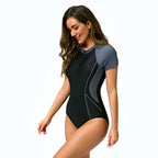 Damen Kurzarm Sportlicher Einteiler Badeanzug R&B