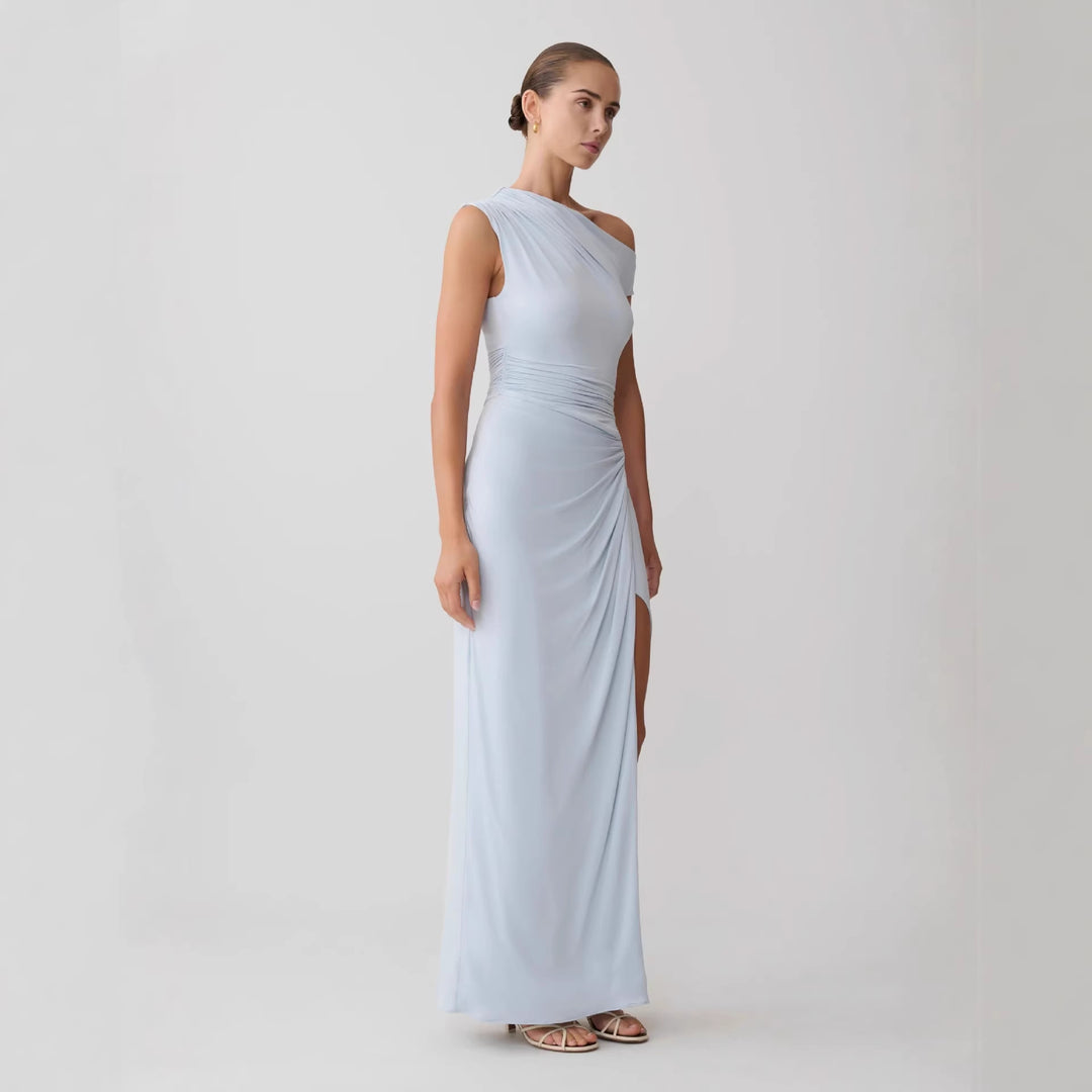 Damen Elegantes Maxi-Kleid mit One-Shoulder Design und hohem Schlitz R&B