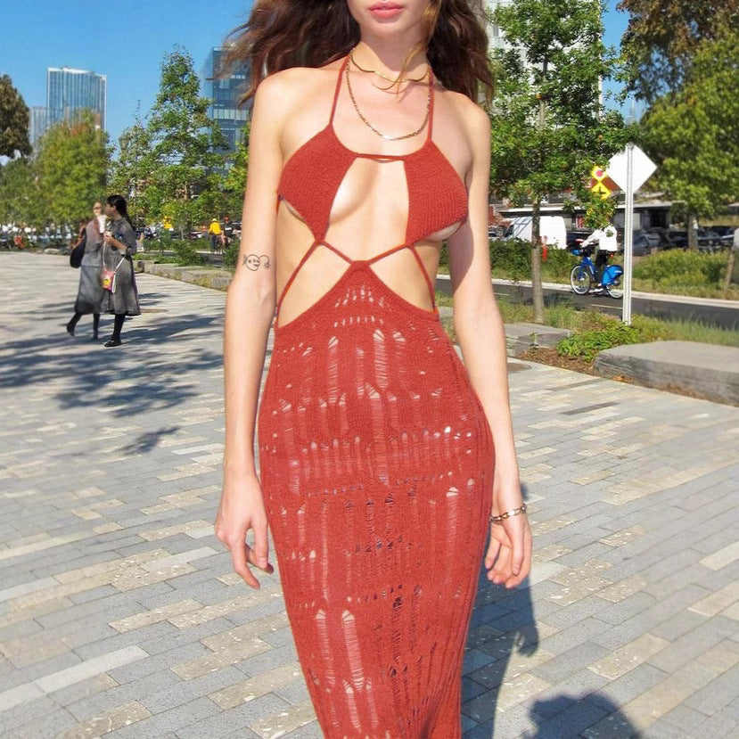 Damen Maxikleid mit raffiniertem Cut-Out-Design und zarten Trägern R&B
