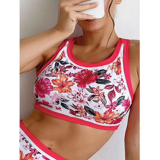 Damen Sport-Bikini mit floralem Design und hohem Bund R&B