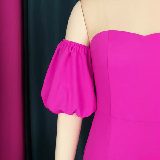 Damen Figurbetontes Abendkleid mit voluminösen Puffärmeln und Rüschenabschluss R&B