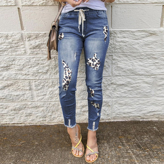 Damen Jeans mit lässigem Leo-Print und Destroyed-Details R&B