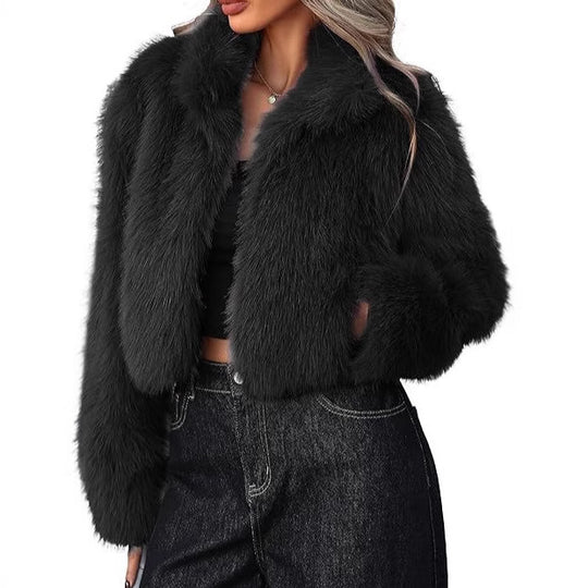 Damen elegante Kunstpelzjacke mit voluminösem Schnitt R&B