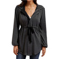 Damen lässige Oversized-Hemdjacke mit Kapuze und Taillenzug R&B