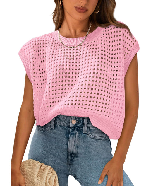 Damen luftiger Grobstrickpullover mit modernem Lochmuster R&B