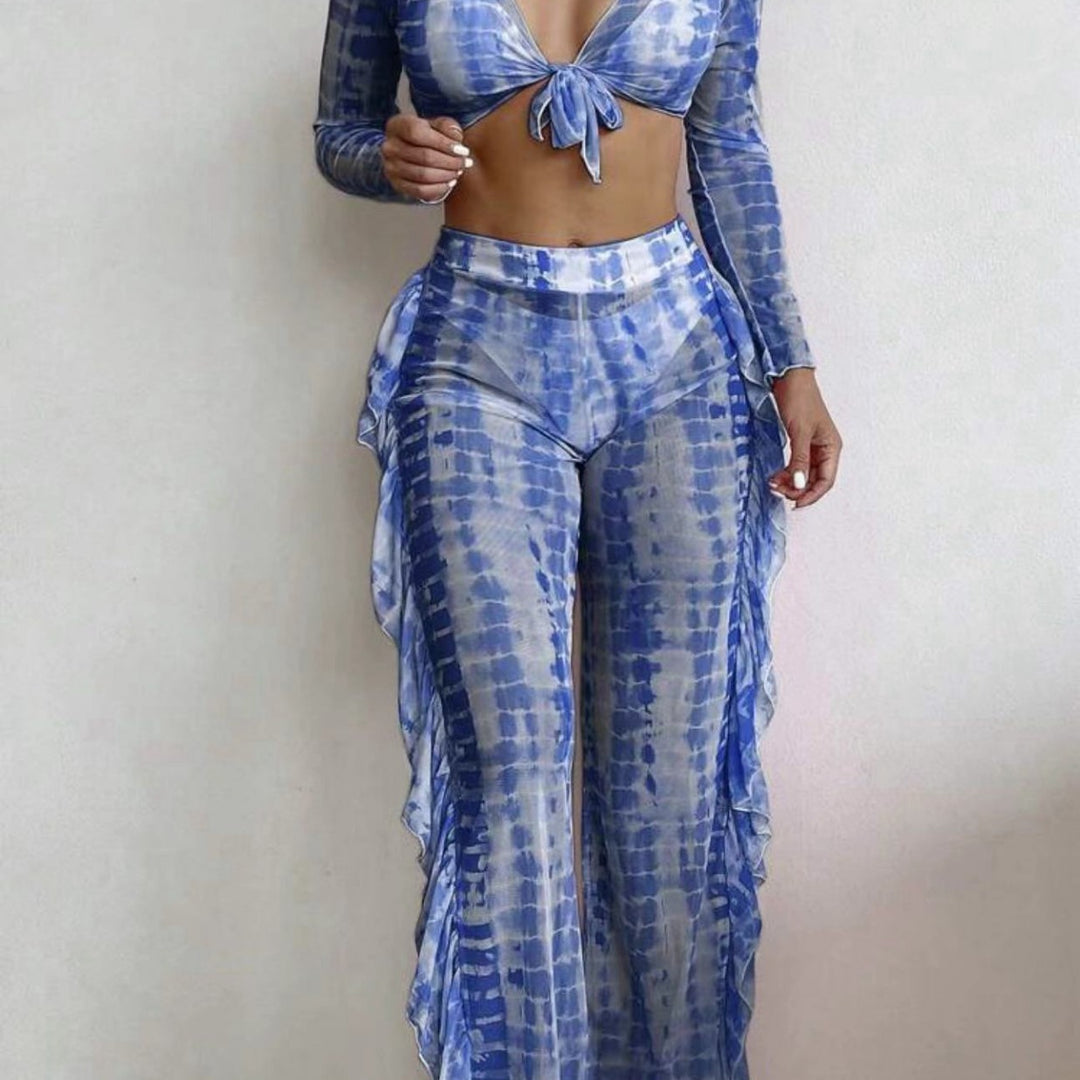 Damen Strandmode-Set mit verspieltem Wickeldesign und schimmernden Akzenten R&B