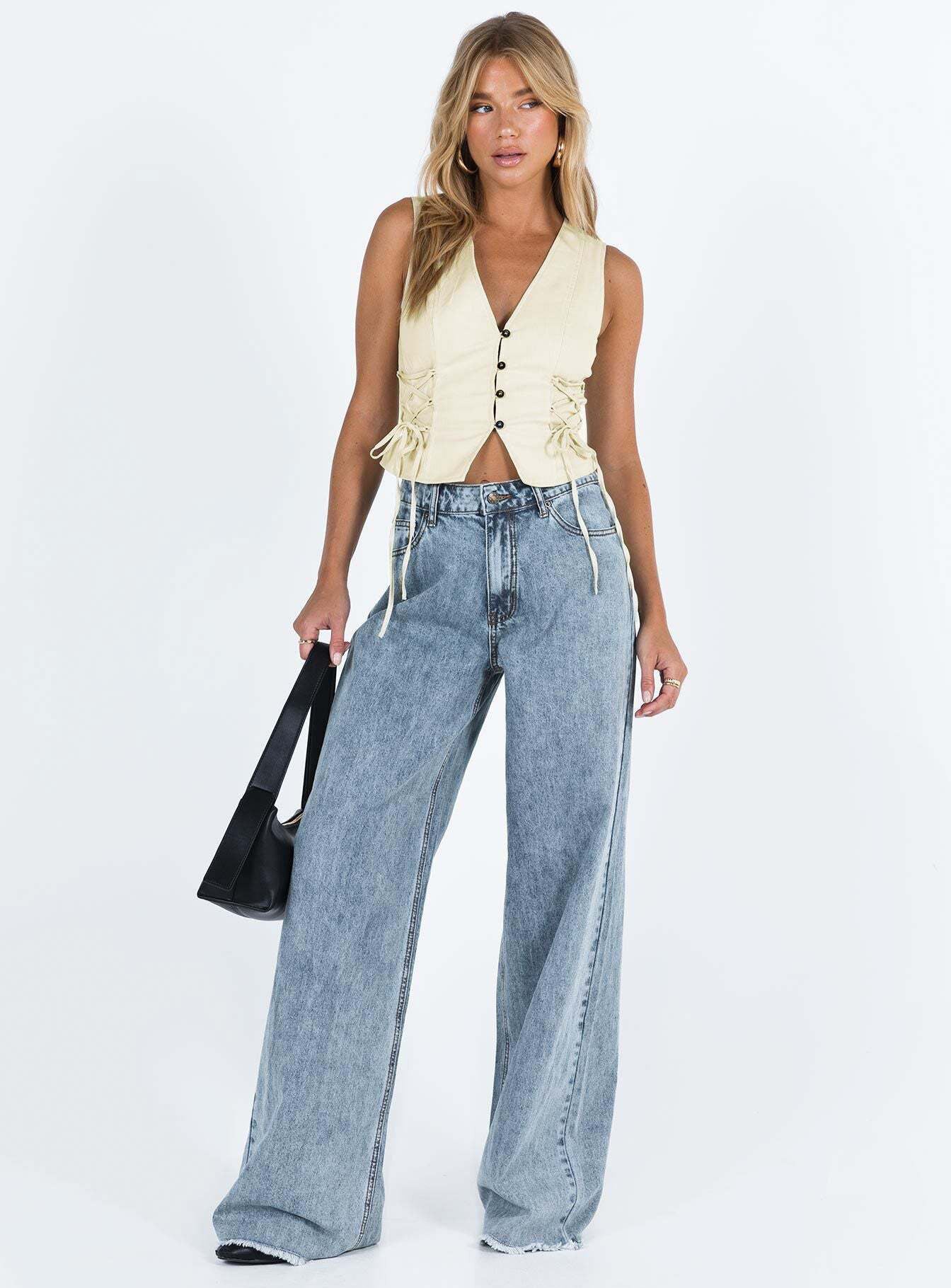 Damen Denim-Weste mit innovativem Schnürverschluss und dekorativen Details R&B
