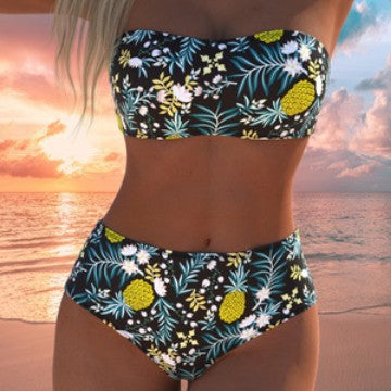 Damen hoch geschnittenes Bikini-Set mit gepolstertem Oberteil und verstellbaren Trägern R&B
