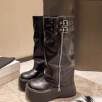 Damen Modische Stiefel mit verstellbarem Riemen und hohem Plateau R&B