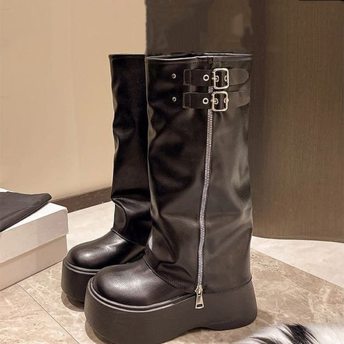Damen Modische Stiefel mit verstellbarem Riemen und hohem Plateau R&B