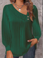 Damen Langarmshirt mit elegantem Plissee-Design und Knopfdetails R&B