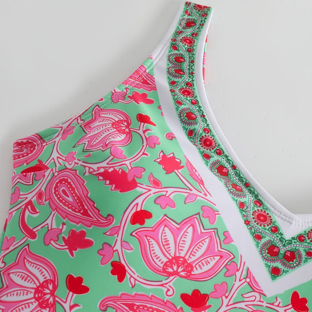 Damen Einteiliger Badeanzug mit floralem Design und modischen Trägern R&B