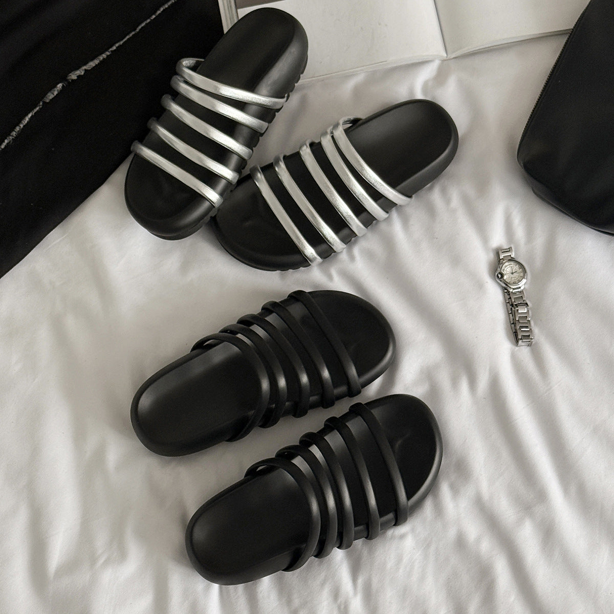 Damen modische Riemensandalen mit ergonomischem Fußbett