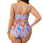 Damen Hochgeschnittener Bikini mit modischem Muster R&B